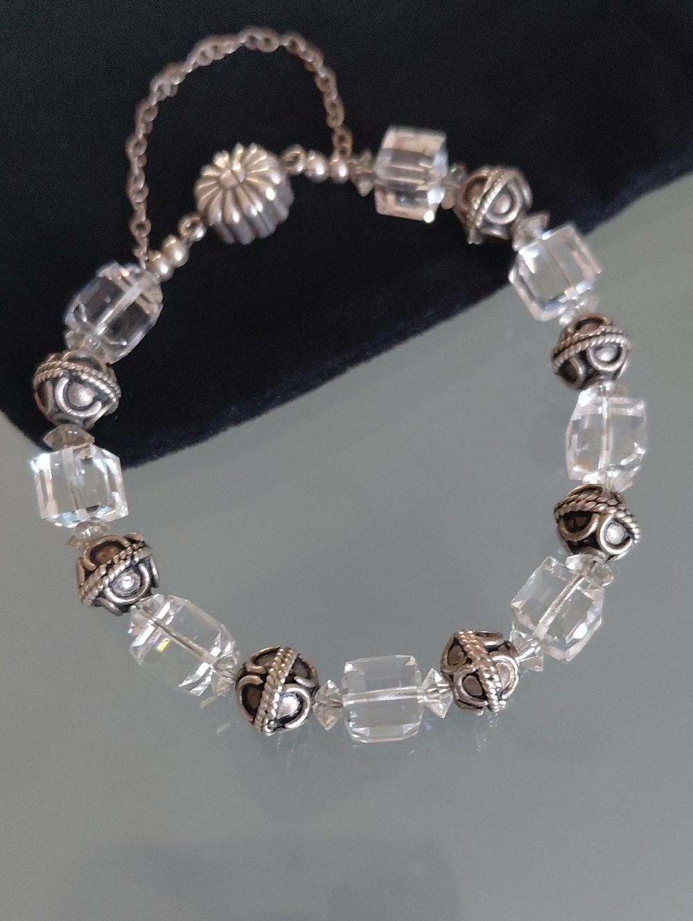 925 Sterling Silver Faceted Crystal Bead Bracelet 27g Magnetic Clasp
